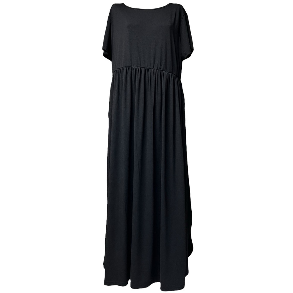 NWT Nemidor 22 Black Short Sleeve Maxi Dress w/ Pockets Casual Modest - Picture 2 of 8